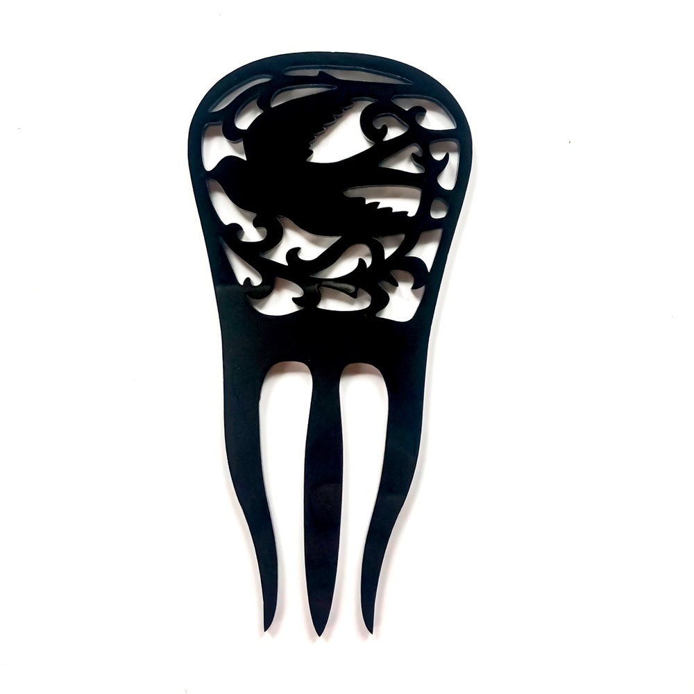 Free w/ Bundle of 2 or More Items:  Black Swallow Laser Cut Lucite Hair Comb
